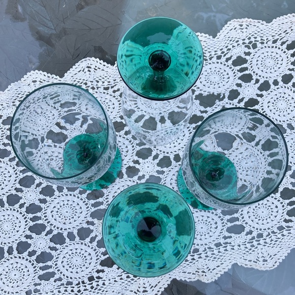 Vintage Libbey Set of 4 Juniper Green Stem Iced Tea, Wine or Water Goblets - Picture 5 of 8